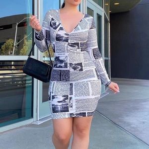 Stylish Newspaper Print Midi Dress